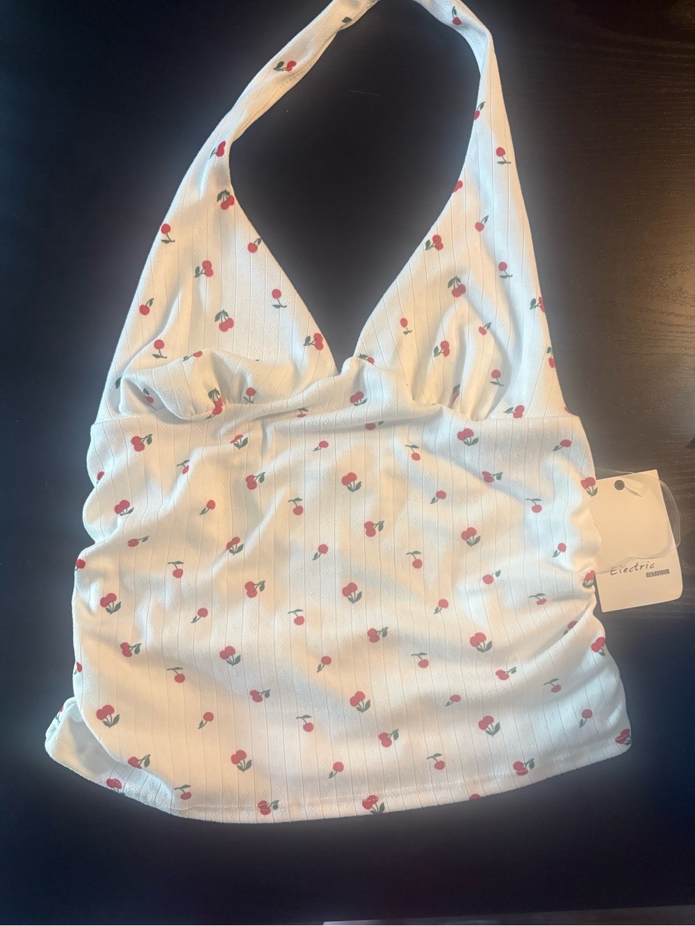 Electric Behaviour White Cherry-Print Knit Top - Red & Green